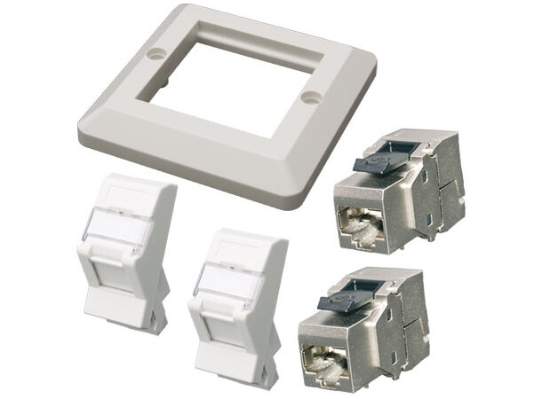 ECS 2xRJ45 STP Cat6A Innfelt Komplett produkt, vinklet uttak, Tooless 