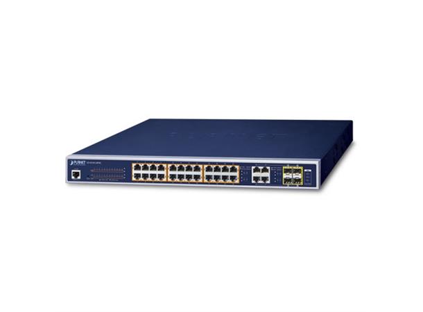 Switch PoE+ 24-port L2/4 Managed Planet 220w, 24p 802.3at PoE + 4p SFP/TP