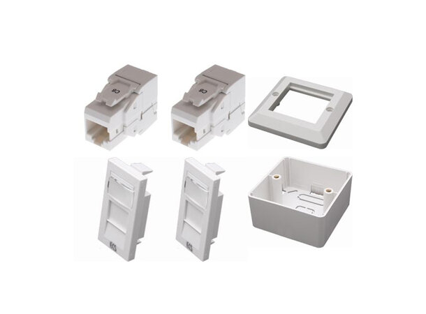 ECS 2xRJ45 UTP Cat6 Påvegg Komplett produkt - Rett uttak - Tooless 