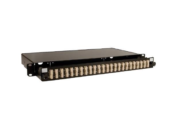 FiberPanel 19" tomt 24xSCD/LCQ, sort Uttrekkbart, 1U, 24 adapterplasser