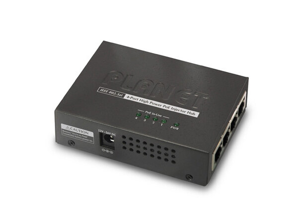 PoE Injector 30W/52V Hub 4-Port Planet 4-Port Gigabit 802.3at PoE+, 120W 