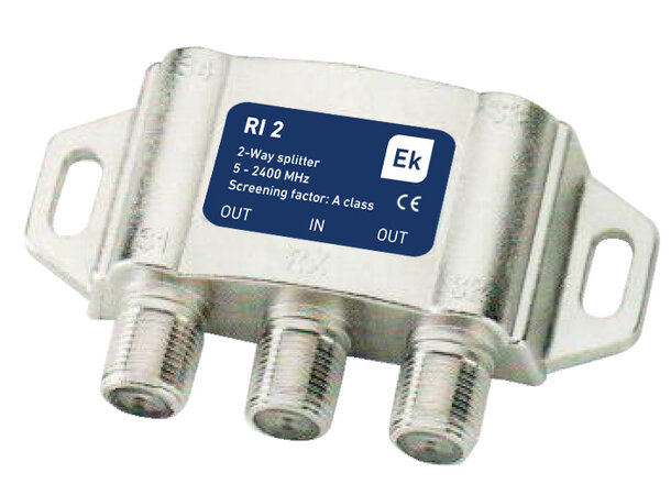 Splitter inne satellitt/bakkenett 2-veis 2400MHz, DC pass, F porter på en side 