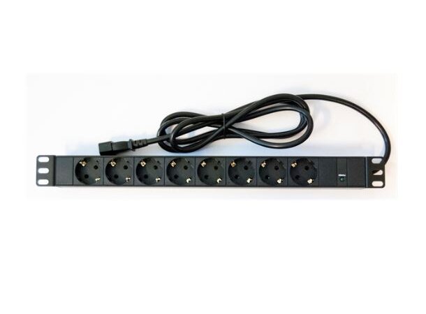 Strømskinne 8 x Schuko - C14 2m 19" Mot UPS (C14) uten bryter 