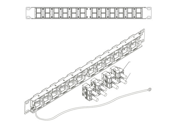 ECS panel 24 ubestykket for keystone Inkl. kabelholder, STP/UTP  roterbar 