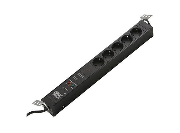 Enoc Strømskinne 5 Uttak m/Oversp.vern Uten bryter 3m 19" Schuko 