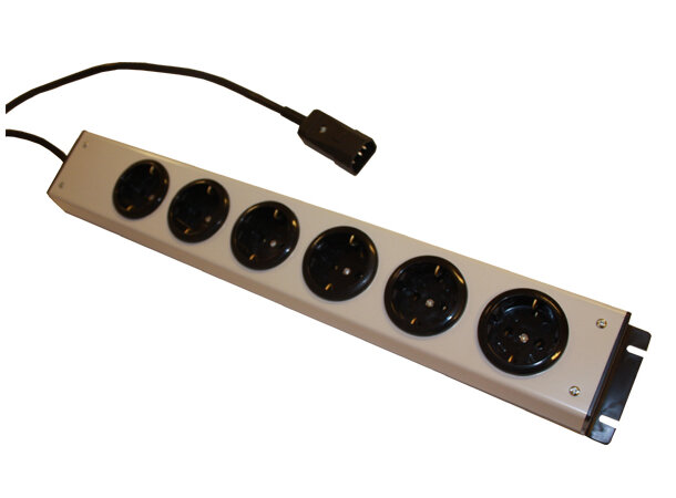 Strømskinne 6-veis 19" for UPS Alcadon: 3m ledning 
