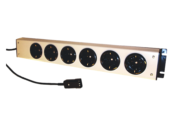 Strømskinne 6-veis 19" for UPS Alcadon: 3m ledning 