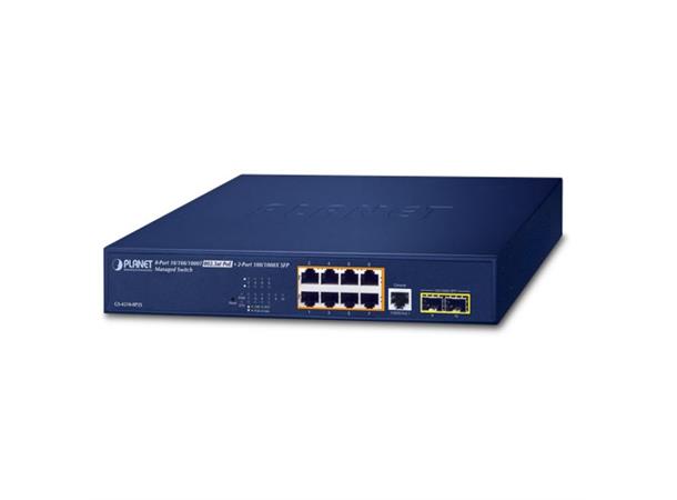 Switch PoE+ 8-port L2/4 Managed Planet 8p 10/100/1000T 802.3at PoE + 2p SFP