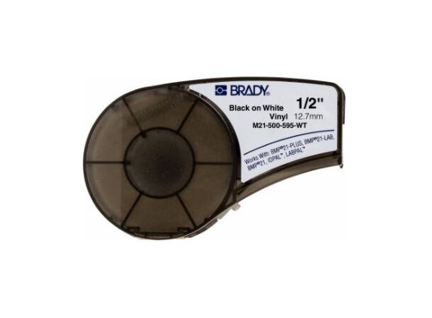 Brady PAL Etikett, 13MM - Svart på hvit M21-500-595-WT Permanent Vinyl 