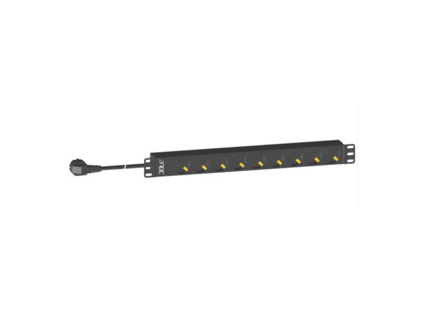 Enoc Strømskinne 9 uttak med 3m ledning 19" Rakcmontering - Schuko  - Svart 