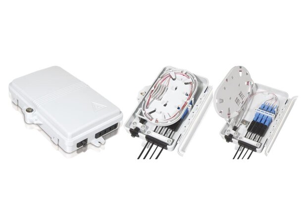 Veggboks fiber 4/8 fiber låsbar ute/inne 1+4-porter, SC/LC type adaptere IP65 
