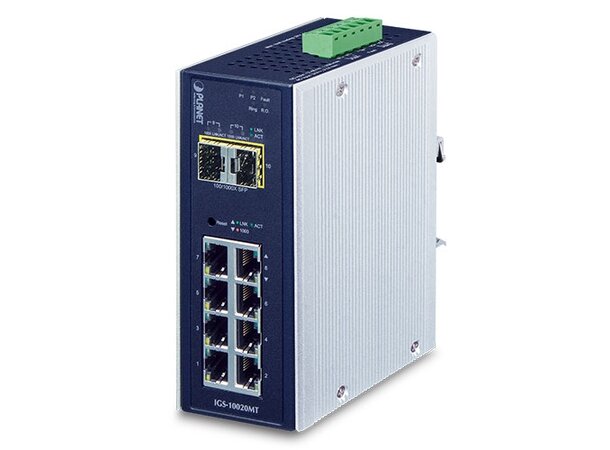 Switch Industri 8-port L2+ DIN Planet,8p 1000T + 2p 1000X SFP 
