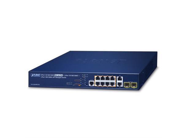 Switch PoE+ 8-port L2+ Managed Planet 8p 10/100/1000T 802.3at PoE + 2p SFP/T