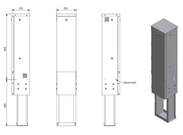 Triarca CATV skap 25cm, C-101 lås, grønn 250x850x230mm, FTC 250, tomt skap 