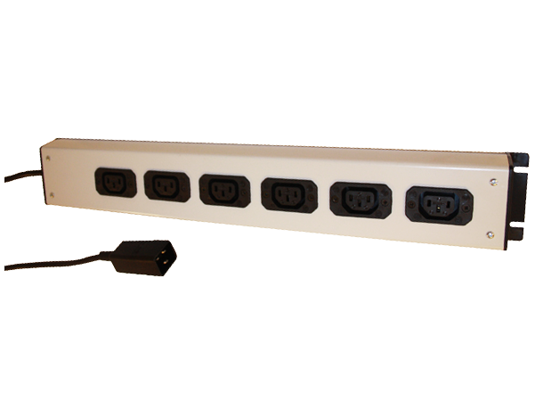6-veis forgreiner 6 x 10amp apparatuttak 3m ledning med 16A (C20) på ledning 