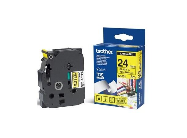 Brother Tape  24mm x 8m TZE651 Svart på Gul 