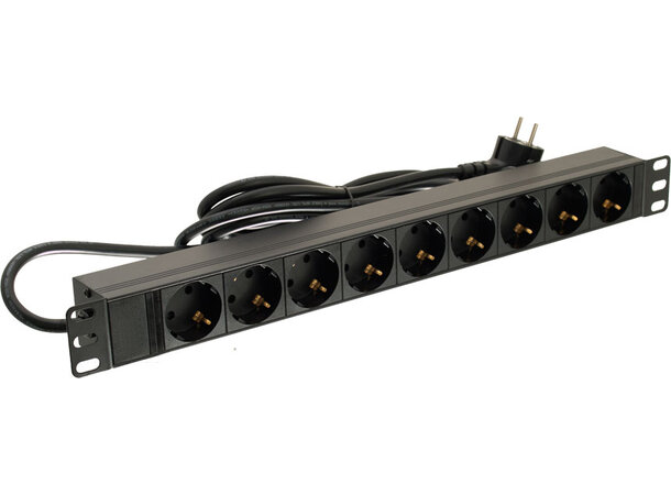 Enoc Strømskinne 9 uttak med 5m ledning 19" Rakcmontering - Schuko  - Svart 