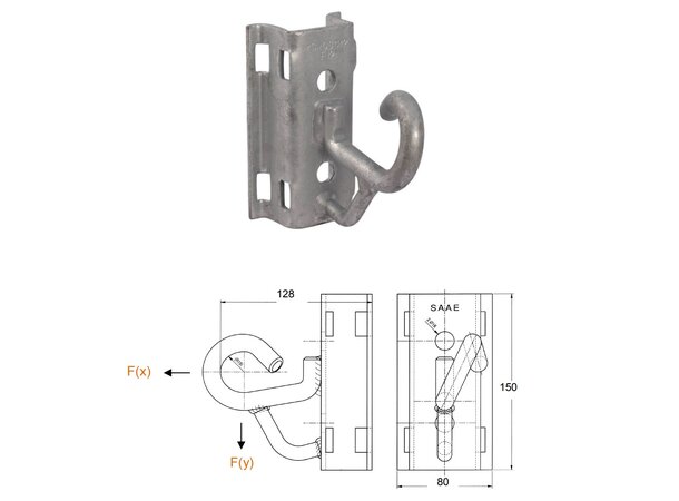 Fiber stolpebrakett m. krok, mellomfeste CSC12, Galvanisert stål 20kN 