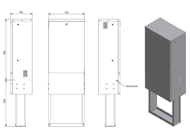 Triarca CATV skap 50cm, C-101 lås, grønn 500x850x300mm, FTC 500, tomt skap 