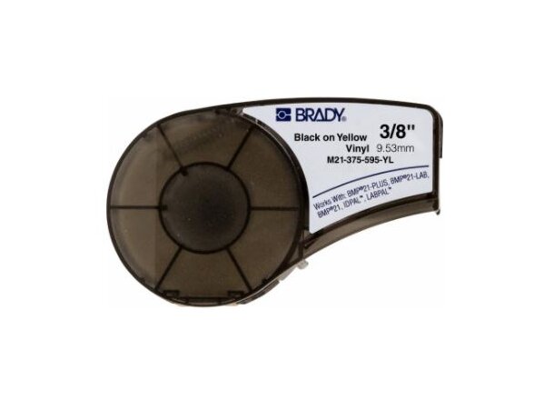 Brady PAL Etikett, 9,53 MM -Svart på gul M21-375-595-YL  Permanent Vinyl 