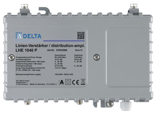 Delta forsterker LHE 1040 P, 230Vac 1GHz, 32/40dB, 65MHz retur, PG11-F