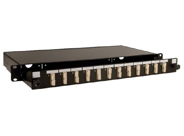 FiberPanel 19" tomt 12xSCD/LCQ, sort Uttrekkbart, 1U, 12 adapterplasser