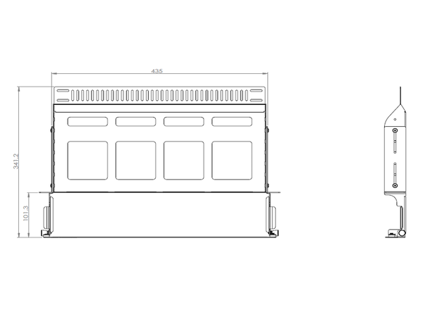 ECS MPO Panel 19''1U, ubestykket 4 kass. for 4 ECS kassetter m/kabelrangering 
