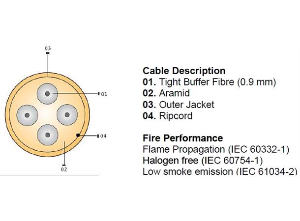 Fiberkabel SM G04 abonnent LSZH 4,9mm G657A2, hvit, 500m i boks, CPR Class Dca