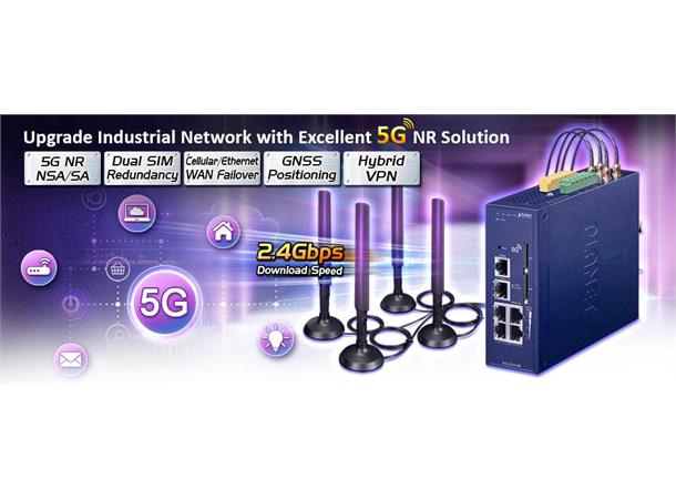 Industri Gateway 4G/5G LTE AP Controller 5-port 10/100/1000T, 2x SIM
