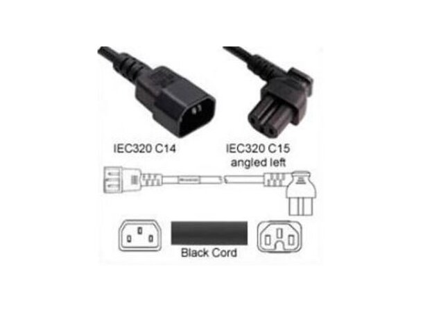 Strømkabel  C14-C15 venstre vinkl  1m C15 v/vinkl 1,0 mm² Svart Halogenfri 