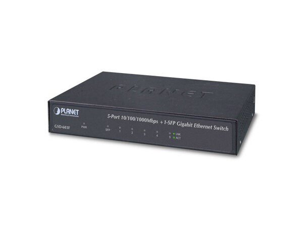 Switch LAN 5p Gigabit Unmanaged Planet 5p 10/100/1000T + 1p 1000X SFP 