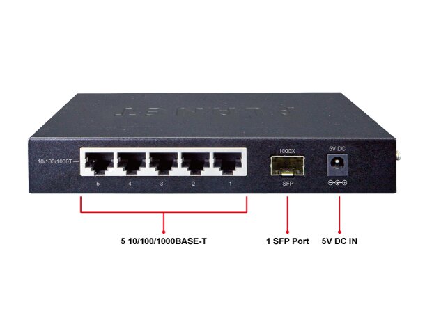 Switch LAN 5p Gigabit Unmanaged Planet 5p 10/100/1000T + 1p 1000X SFP 