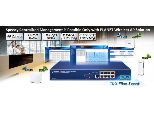 Switch 8p PoE+ m/AP-kontroller 8p 10/100/1000T 802.3at/af + 2p 10G SFP+ 