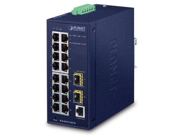 Switch Industri 16-port L2/4 DIN Planet, 16p 10/100/1000T+2p 100/1000 SFP 