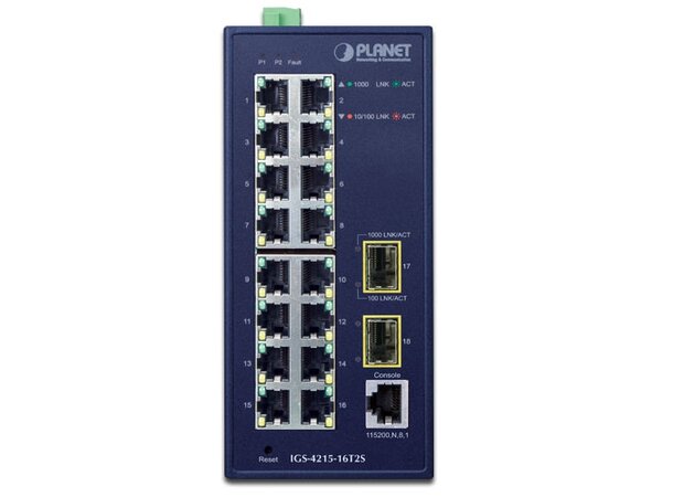 Switch Industri 16-port L2/4 DIN Planet, 16p 10/100/1000T+2p 100/1000 SFP 