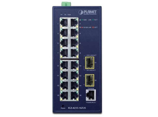 Switch Industri 16-port L2/4 DIN Planet, 16p 10/100/1000T+2p 100/1000 SFP