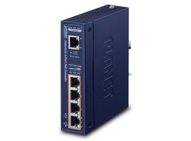 Industri Extender PoE++ 4-Port DIN Planet, 1p PoE++, 4p 802.3af/at Gb 