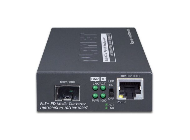 Planet Media Converter 10/100/1000 - SFP PoE+ 10/100/1000B/T til SFP 100/1000 