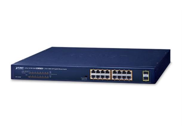 PoE+ Switch 16-port 10/100/1000B/Tx Planet: 2x1000X SFP Ethernet 802.3at