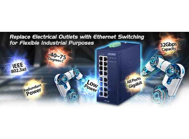 Switch Industri 16-port Unmanaged DIN Planet 16-port 10/100/1000T 