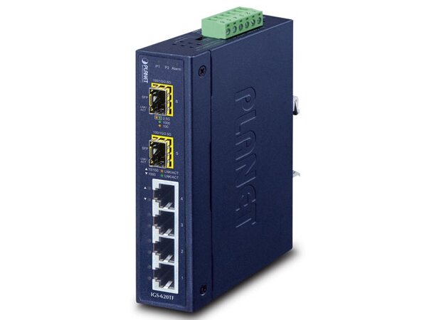 Switch Industri 4-port Unmanaghed DIN Planet, 4p 1000T + 2p 1000X SFP 