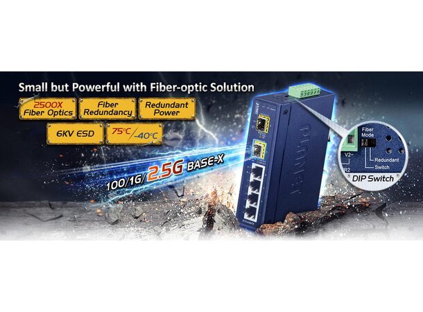 Switch Industri 4-port Unmanaghed DIN Planet, 4p 1000T + 2p 1000X SFP 