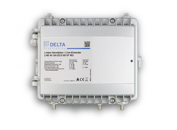 Delta forsterker LHD43 GA 85, 40-1218MHz 65/85/204MHz, 230Vac, 43dB, FSK, loop