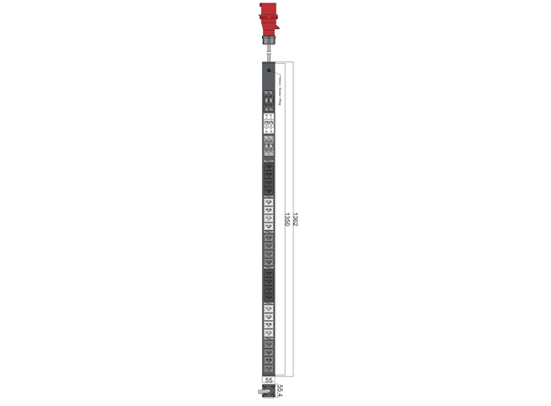 POW PDU, 400V, 32A, Vertikal, 24 uttak 22,1kW, B:55 D:55 H:1362mm 