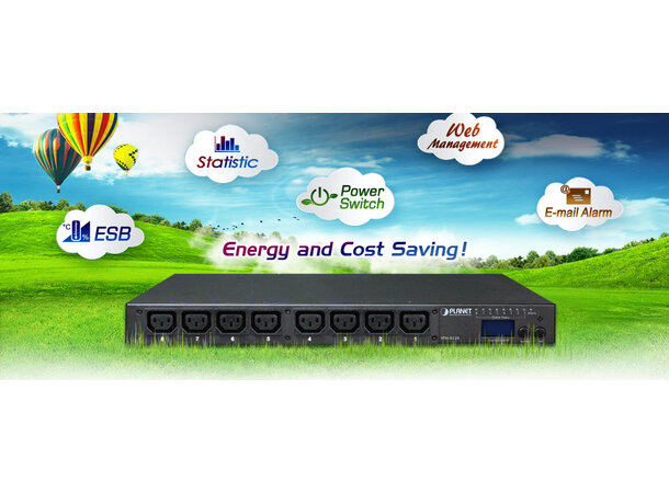 Switched PDU IP-based PM 8-port Planet AC 100-240V, 16A max 