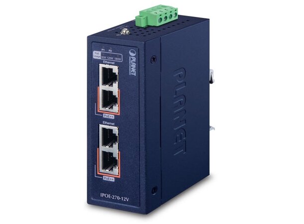 Industri 2-port PoE++ Injector DIN Planet, IP30, PoE++ 802.3bt 12-56VDC 