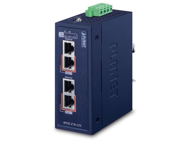 Industri PoE+ 2-port Multi-Gbit Planet IP30, PoE++ 802.3bt Injector 12-56VDC