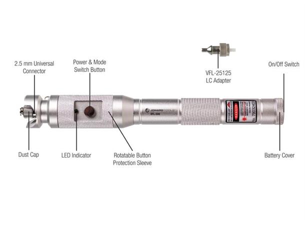 Fiber Lyspenn VFL-300 KIT robust type FC/SC/ST/LC tilkoblinger, 650nm