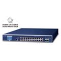 Switch 24p PoE+ med AP controller Planet 24p 802.3at PoE+ 4-Port 10G SFP+ LCD