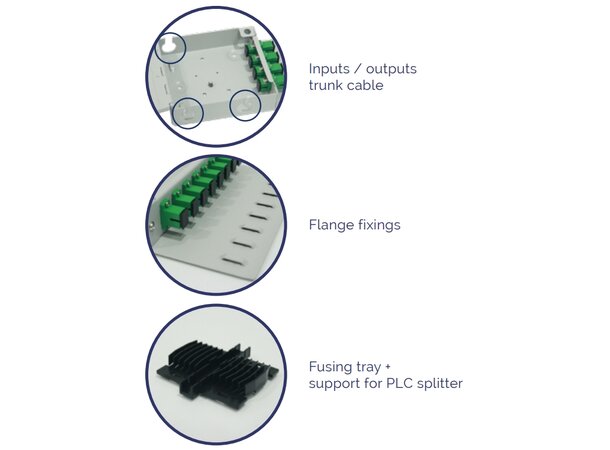 Veggboks fiber 8xSC/APC simplex RS 8M Adaptere, skjøtebrett, div. inkludert 